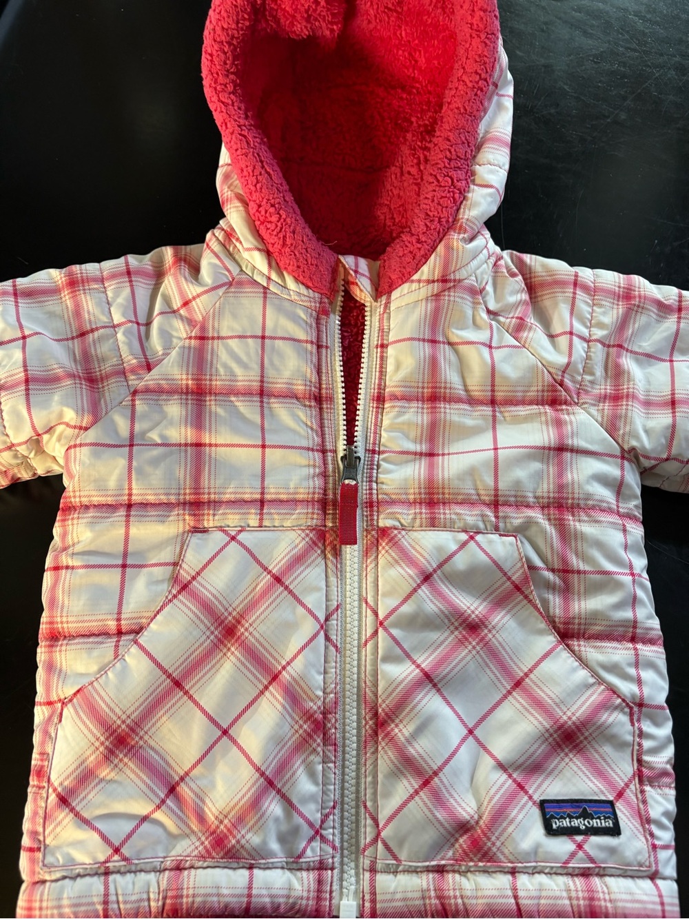 Patagonia Kids Hot Pink Sherpa Reversible Winter Coat.